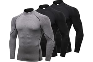 LANBAOSI Koszulka kompresyjna męska z dekoltem w kształcie litery Mock Neck, koszulka funkcyjna z długim rękawem, dla mężczyzn, oddychająca koszulka do biegania, uprawiania sportu, na salę