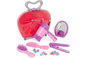 Battat Play Circle - Maletín de peluquería - secador y cepillo funcionales, espejo, pinzas para el pelo - peluquería de juguete para niños mayores de 3 años (15 piezas)