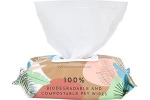 Eco Wave Pet Wipes, 100% Biodegradable and Compostable Dog and Cat Cleansing Wipes with Aloe Vera, 100 Fragrance Free Eco-Friendly Pet Safe Wipes, Quickly Remove Dirt, Mess and Odours (20 x 20cm)