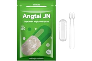 ANGTAI JN Empty Capsules, AngtaiJN 100 Count Clear Vegetarian Capsules, Size 0 DIY Pill Capsules Filling Empty Caps with Micro Lab Spoon, Kosher, ISO9001, Gluten Free, Halal Certified, Non-GMO Certified