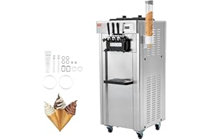‎VEVOR VEVOR Kommerzielle Eismaschine Eiscreme-Maschine 21–31 L/h Freistehende Softeismaschine mit 3 Geschmacksrichtungen, 2 x 4,3 L Edelstahlbehälter, LED-Panel, Automatische Reinigung, Kühlung über Nacht