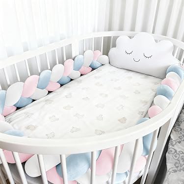Coussin Barrière De Lit Tissé à La Main - Coton Et Velours - Longueur 300 Cm - Protection Anti-choc Pour Enfants - 2