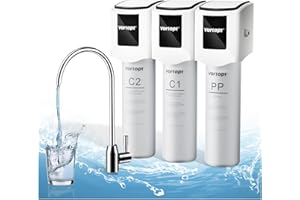 Vortopt Sistema di filtraggio dell'acqua sotto il lavandino - Sistema di filtraggio a 3 stadi con rubinetto, purificatore d'acqua da cucina certificato NSF, rimuove piombo, cloro e odori, F01