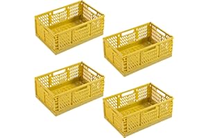 EURXLQ 4 Stück Gelb Klappbox 30×20×12cm,Klappkiste Körbe Aufbewahrung Zusammenklappbarer Tragbar Aufbewahrunskisten Bunt Aufbewahrungskiste Geeignet für Küche,Bad,Büro,Schlafzimmer