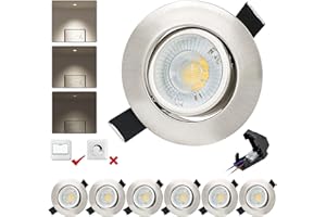 ‎BOYIR BOYIR 6er Set LED Einbaustrahler 230V Ultra Flach LED Spots 3 stufe Dimmbar 6W 4000K Neutralweiß Einbauleuchten 550LM LED Einbaustrahler Schwenkbar IP44 Badezimmer geeignet Deckenspots 68mm