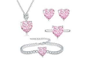 Loutade Silver Jewellery Set for Women, 925 Sterling Silver 4-Piece Fashion Heart Necklace, Earrings, Ring, Bracelet Set with Cubic Zirconia