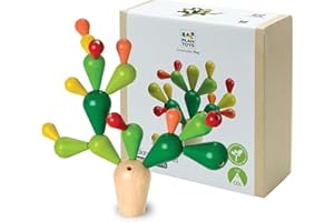 PlanToys Cactus Équilibrant - Jouet de Motricité Coloré en Bois 3+ Ans - Jeu de Construction pour 1 à 4 Joueurs avec Socle et 18 Branches