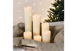 Festive Lights 6er Pack Creme-Tropfwachsäule Echtwachs LED-Kerzen - Batteriebetrieben Warmes Weiß Flackernde Flamme Weihnachten Haus Hochzeit Dekoration