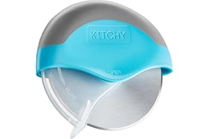 Kitchy Roulette à pizza avec protège-lame de protection, trancheuse super tranchante et facile à nettoyer, acier inoxydable (bleu)