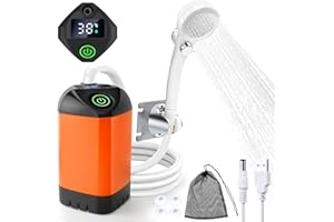 LIEBERWELL Portable Camping Shower, Outdoor Shower with 4800mAh Battery Rechargeable, Electric Shower with Bottom Suction Submersible Pump & Intelligent Digital Display for Outdoor Camping, Hiking, Travel Shower