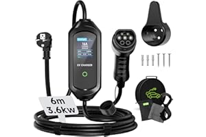 AFYEEV Cargador Coche Electrico, 3.6kW/6M, Cargador Coche Electrico Tipo 2, con Corriente Regulable 8A/10A/13A/16A, EV Cargador Tipo 2, IEC 62196-2 con Bolsa