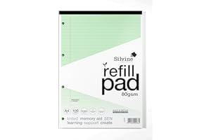Silvine Podkładka uzupełniająca A4 z zielonego papieru z dysleksją - w linie z marginesem (100 stron)