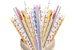 HAKACC Papier Strohhalme, 200 Stück Strohhalme Bunte Papier Trinkhalme Einweg Nachhaltige Strohhalme für Partys Hochzeiten Geburgstag Weihnachten