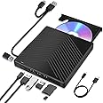 7 in 1 External CD DVD Drive for laptop Windows 11 10, USB 3.0 and Type-C Portable CD DVD +/-RW ROM Drive Reader Burner Rewriter with SD/TF Slot,4 USB & USB-C Port, Slim DVD Player for Linux, Mac OS