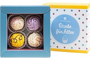 CHOCOLISSIMO - Chocolat Cadeau de Remerciement - Pralines Cadeau - avec Alcool - 4 Pralines en Forme de Cupcakes Fabriquées à la Main - Idée Cadeau Femmes, Hommes, Papa, Maman, Amie