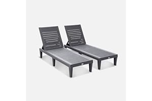Alice's Garden Pair of plastic loungers with textured wood effect - Pia - Anthracite