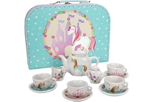 GICO Kinder Teeservice Spielkoffer Teeset Einhorn Spielzeug Porzellangeschirr 13 -TLG - CH12102