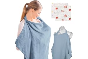 KASURE Pañuelo Lactancia Materna, Delantal Lactancia, 71 * 95cm Capa de Lactancia con Correas Ajustables, Cuidado de Privacidad de Cobertura Total, con 2 piezas Toalla para Babas(azul claro)