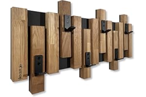 Kleiderhaken wand Wandgarderobe Garderobe Holz Eiche design Lamellen paneele Schwarz modern natur 2 Dimensionen (60cm)