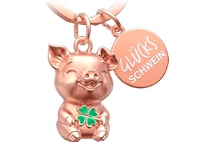 FABACH Glücksschwein Schlüsselanhänger mit Kleeblatt - Schwein Glücksbringer für Viel Glück und Erfolg - Schweinchen Geschenk
