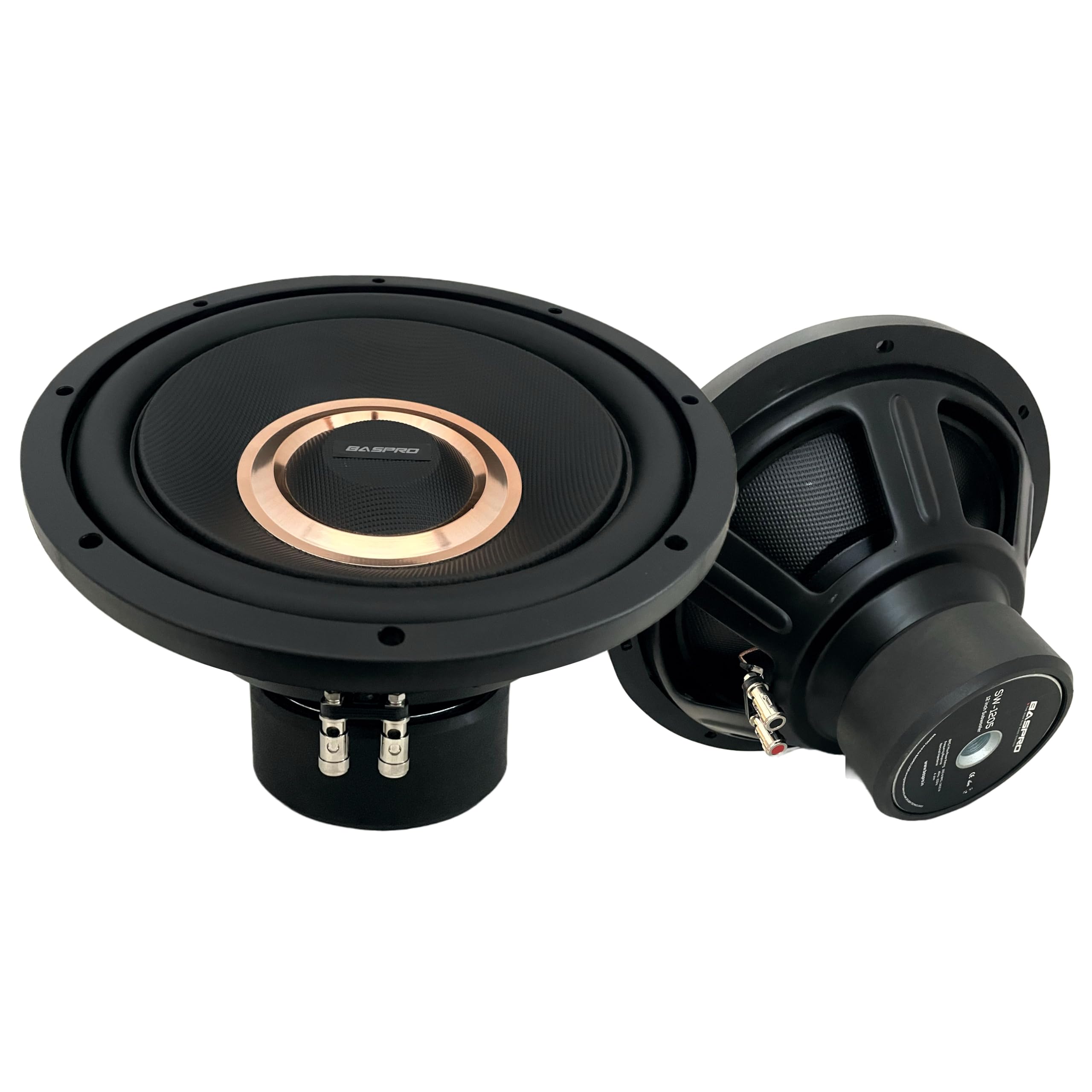BASPRO SW-1205 (Black) 12 inch Double Magnet Subwoofer with 260W RMS / 2400W MAX Power 4 ohm Black - Copper Designish Cone for Automotive and Home Bass Audio Systems
