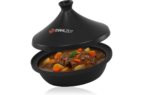Mahlzeit Tagine i gjutjärn, Ø 25 cm, emaljerad, tagine-gryta med lock av glaserad keramik för ugn, elspis, gasspis, induktion