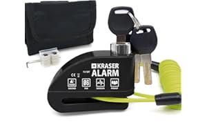KRASER 6Y Motorcycle Alarm Disc Lock 110dB, Reinforced Waterproof Security Lock, 5ft Reminder Cable, Carry Pouch, 6mm Universal Anti Theft Wheel Brake Lock for Scooter, Bicycle, Electric Bike