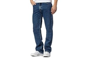Stylo Online Mens 100% Cotton Original Jeans Heavy Duty Plain Denim Wash Straight Leg Jean Casual Work Wear Classic Designer Fit Zip Fly Belt Loops Pants Pocket Trousers