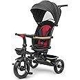 UBRAVOO Baby Tricycle,7 in 1 Foldable Trike for Kids age 6M+ to 5 Years,Headlights.1-Step Brake Folding Pedal, Extended Canopy, Detachable Guardrail, All-Terrain Stroll & Steer Bike Stroller (Black)