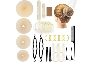 Jwogngls Zestaw 39 akcesoriów do fryzur z poduszką koka, elastyczna opaska do włosów, w kształcie litery U, spinka do włosów, siatka do włosów, akcesoria dla dzieci, dziewcząt i kobiet