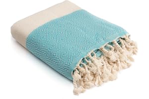 ‎HOLYDAYS HolyDays® Strandtuch XXL 100x180cm aus 100% Baumwolle Oeko-TEX® | Hamamtuch | Badetuch | Saunatuch | Peshtemal | Fouta | Picknickdecke | groß | saugstark | extra leicht | Damen | Herren (Türkis)