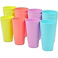 BELLE VOUS 12 Pack Coloured Plastic Cups - 600ml/20 fl oz - Reusable Drinking Tumblers in 4 Colours - Hard Plastic Drinkware for Parties, Camping, BBQs, Picnics & Beach - Dishwasher Safe & BPA Free