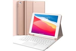 Earto Coque Clavier AZERTY, Smart Touchpad iPad 10.2 9e/8e/7e Generation, Détachable sans Fil Clavier avec Porte-Crayon iPad Air 3/iPad Pro 10.5, Rose Gold
