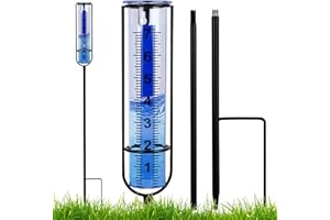 Runmeihe Abnehmbarer Regenmesser, frostsicherer Wassermesser zur Regenmessung im Freien, Verstellbarer Kunststoff-Regenmesser mit Pfahl für Garten, Hof, Rasen