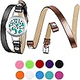 PHOGARY Essential Oil Diffuser Bracelet Set for Women - 1 Stainless Steel Aromatherapy Locket, 2 PU Leather Alternative Wristbands, 10 Refill Pads, Jewelry Gift for Mother Girlfriend Sister Teacher