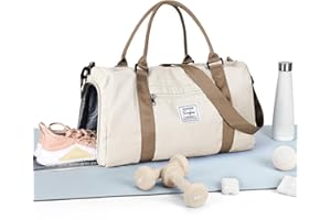 HYC00 Sac de Sport Femme Homme Sac de Gym avec Compartiment de Chaussures et Poche Humide, Sacs de Voyage Weekend Duffle Bag Cabas de Fitness Sports Gym Bag Sacs Polochons Hôpital Holdall,Beige Marron