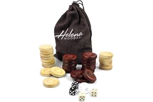Chessgammon HELENA WOODEN BACKGAMMON PIECES OR CHECKERS WITH 4 DICES AND 1 DOUBLING DICE 34 mm