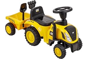 Baroni Toys Trattore Cavalcabile con Rimorchio per Bambini da 1-3 Anni con Licenza CATERPILLAR, Suoni Realistici, Fari Funzionanti e e Vano Portaoggetti, per Interno ed Esterno, 29x91x44 cm