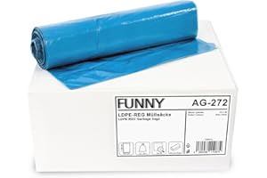 ‎FUNNY Funny AG-272 LDPE Müllsäcke, 700 x 1100 mm - Typ 80, Blau, Circa 120 L, 250 Stück