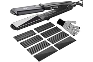 CkeyiN Tourmaline 4 en 1 Fer à Lisser,Fer à Gaufrer,Fer à Friser Noir,Pour Donner du Volume à Vos Cheveux-Rendre Vos Cheveux Brillants,Souples, 34.5x 11cm