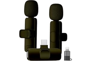 KUKIHO Microphone Lavalier sans fil pour iPhone/iPad/Android (2 émetteurs), mini microphone-cravate avec réduction du bruit, microphone sans fil Plug-and-Play pour enregistrement vidéo, podcast, YouTube