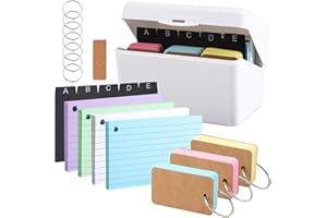 saerryor 3 X 6 inch Index Card Box, 350 Pcs Revision Cards with Dividers and Index Cards, Card File Storage Box for Flash Cards Business Cards School Office(A to E)