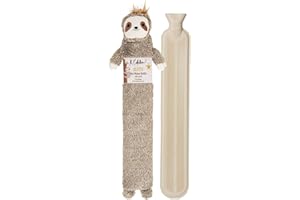 Bouillotte extra longue - Housse en peluche fantaisie super douce - Caoutchouc naturel 2L - 72cm de long - Idéal pour soulager les douleurs ou les blessures (détente)