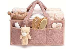 ICHOWHO Baby Nappy Caddy - Diaper Caddy Organiser Newborn Essentials, Baby Shower Gifts for New Mum Portable Changing Basket with Compartments for Babies Stuff, Pink
