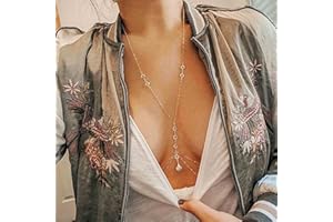 TseenYi Boho Crystal Body Chain Gold Chest Chain Cz Necklace Tassel Layered Body Chain Rhinestone Bikini Bra Chain Party Nightclub Bra Chain Beach Body Jewelry for Women and Girls Gifts