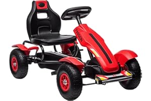 HOMCOM Children Pedal Go Kart, Kids Ride On Racer with Adjustable Seat, Inflatable Rubber Tyres, Handbrake, for Ages 5-12 Years - Red