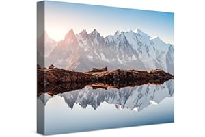 PICANOVA – Photo sur Toile Monte Bianco Alpes Lac de Montagne Chesery 40x30cm – Impression sur Toile Haut de Gamme – Image sur Toile pour Décoration Murale Moderne – La Collection Montagnes