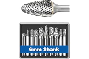 SWORKER 10 Pcs Carbide Burr Set Kit 6mm Shank (Not Fit 1/4 Collect) Die Grinder Bits Drill Bits Grinding Bits for Metal Rotary Tool Attachment Accessories Rasp Weld Wood Stone Plastic Cut Deburr Port Carve