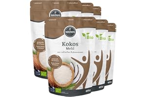 ‎BORCHERS 6 x borchers Bio Premium Kokosmehl | zum Kochen und Backen | Ballaststoffreich | Proteinquelle | Entölt | Vegan 400 g (6 x 400 g)