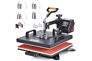 CREWORKS Presse à Chaud 38x38cm 8 en 1 (15x15") Machine à Transfert Impression Sublimation de Chaleur avec Presse à Chapeau Casquette Chapeaux T-shirts Textile Mug Tasse pour la Maison